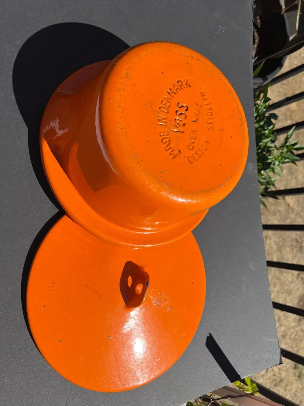 Vintage Voss Orange Casserole Dish & Lid Oven Ware Dutch Oven Cast Iron 9”